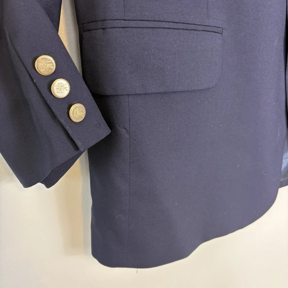 Burberrys Vtg Blazer Mens Sz 46L Navy 100% Wool‎ Super 110s USA Made Burberry